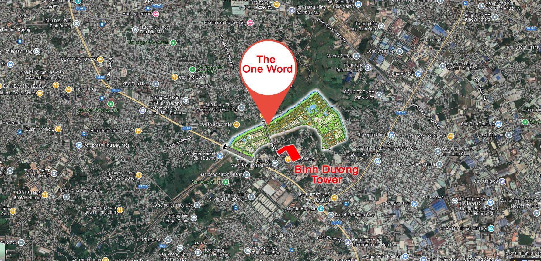Vị trí dự án The One World tại Quốc Lộ 13 Thuận An, Bình Dương.